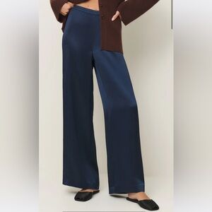 Reformation Norah Wide Leg Satin Pant Blue - Size S